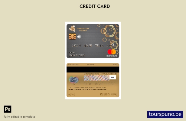 lista para imprimir plantilla de mastercard del banco comercial de Etiopía